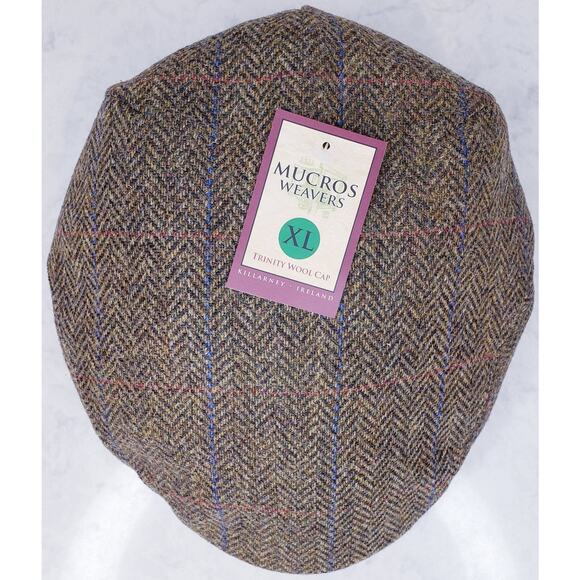 NWT MUCROS WEAVERS Trinity Wool Newsboy Flat Cap Herringbone Irish Tweed in XL - Picture 5 of 12